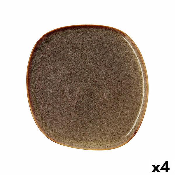 Braune flache Teller aus Keramik (4 Stück)