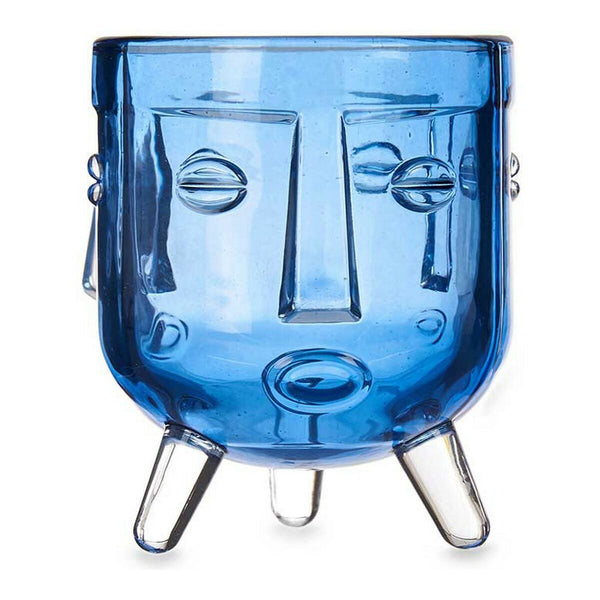 Kerzenschale in Form eines Gesichts aus blauem Kristall