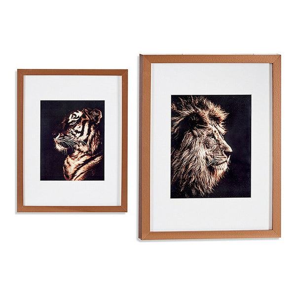 Bronzespanplatten-Gemälde von einem Tiger und einem Löwen
