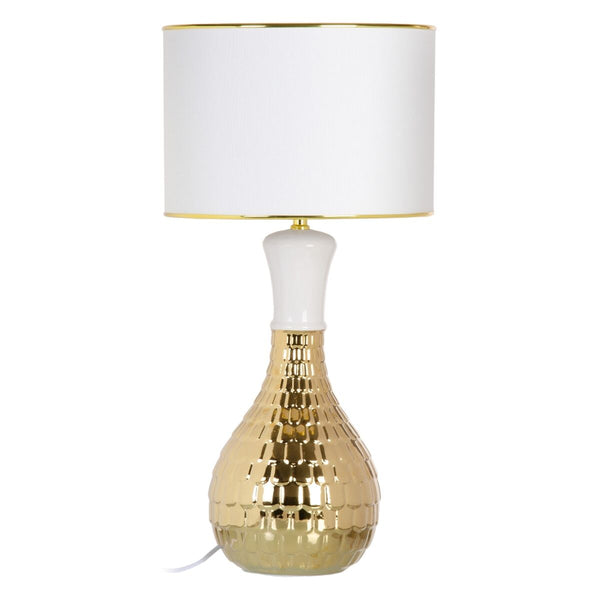 Tischlampe in Weiß und Gold aus Leinen und Keramik, 60 W, 220 V, 240 V