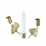 Candle Holder Champagne Metal Ginkgo